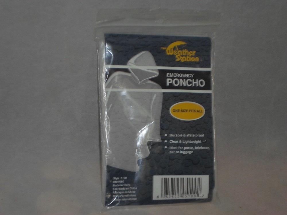 Weather Station Emergency Poncho One Size Fits All Clear Lightweight A23