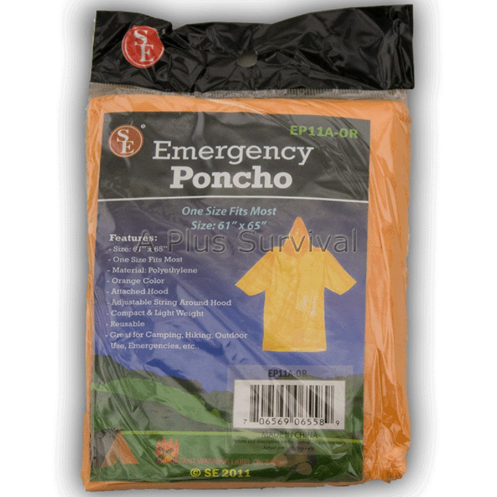 Lot of 18 – Orange Emergency Hooded Poncho for Camping Survival Emergency Kit