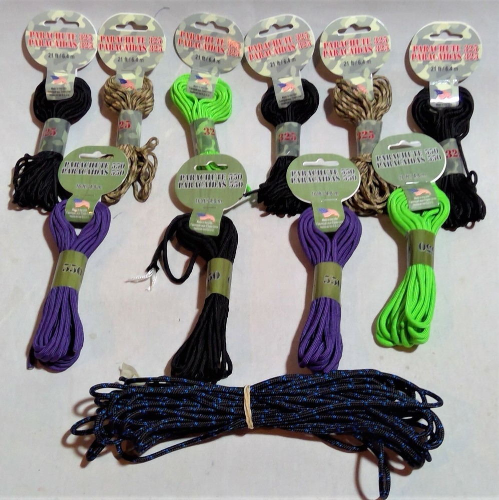 10 Assorted Parachute cording – 550 Cord = 16 Feet & 325 Cord = 21 Feet