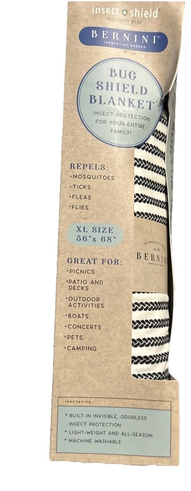 BERNINI Bug Shield Blanket Repels Insects Outdoors Beach Camping Pets 56X 68 NEW