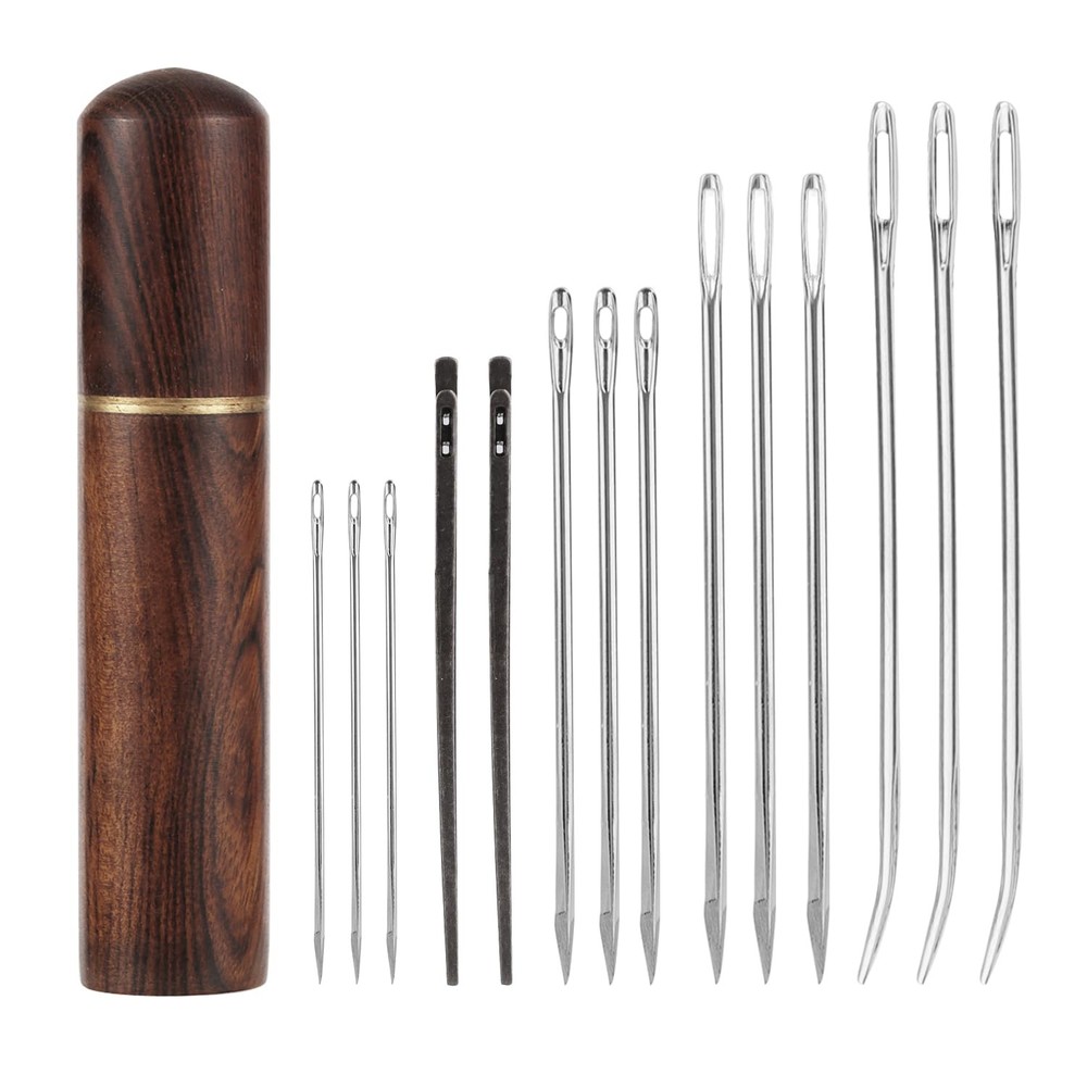 15pc Leather Sewing Needle Set, Hand Sewing Needle with Large Eye Steel Curved Tapestry Needle…