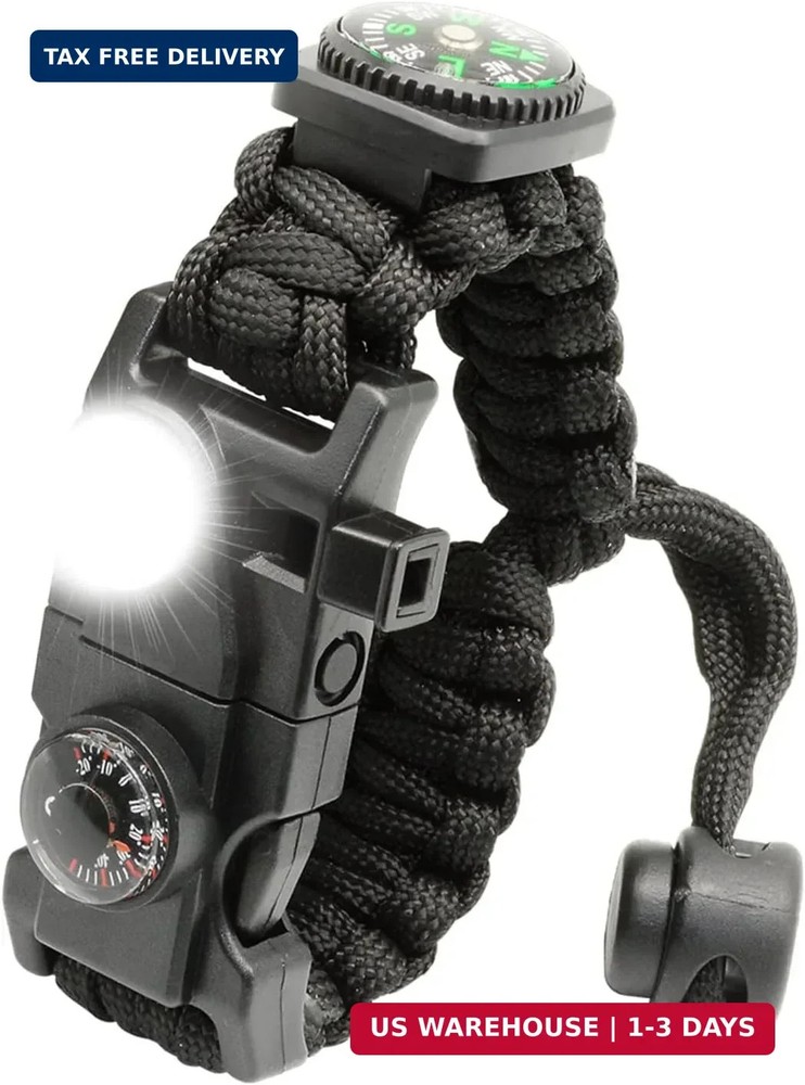 20 in 1 Survival Paracord Bracelet Adjustable Gear Kit with SOS LED Light, Fire