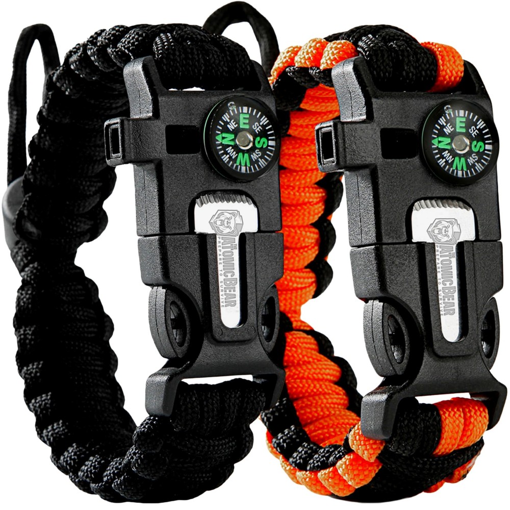 Atomic Bear Paracord Bracelet (2 Pack) – 10 5 inch, Black, Black+Orange