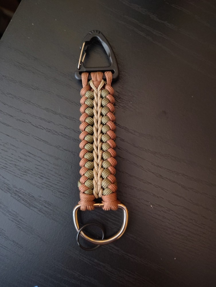 Brown Green Black Paracord keychain with Carabiner Keyring Nylon