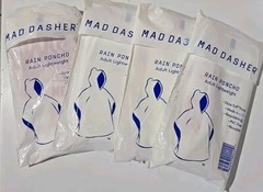 MAD DASHER ADULT HOODED PLASTIC RAIN PONCHO, Grasshopper Mower Logo, New, 4 PK