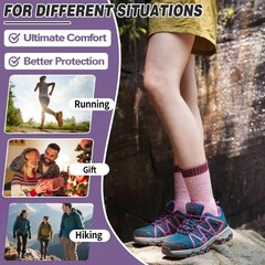 SAVALOS Merino Wool Hiking Socks for Large, Khaki/Light Red/Purple/Green/Dark