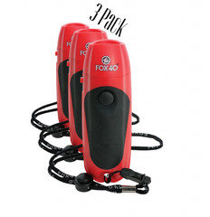 Fox 40 Electronic Whistles -3 PACK- with Wrist Lanyard & 9V Battery – Red/Black