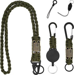 3 Pcs Paracord Lanyard Set with Retractable Keychain – Long & Short Heavy Duty L