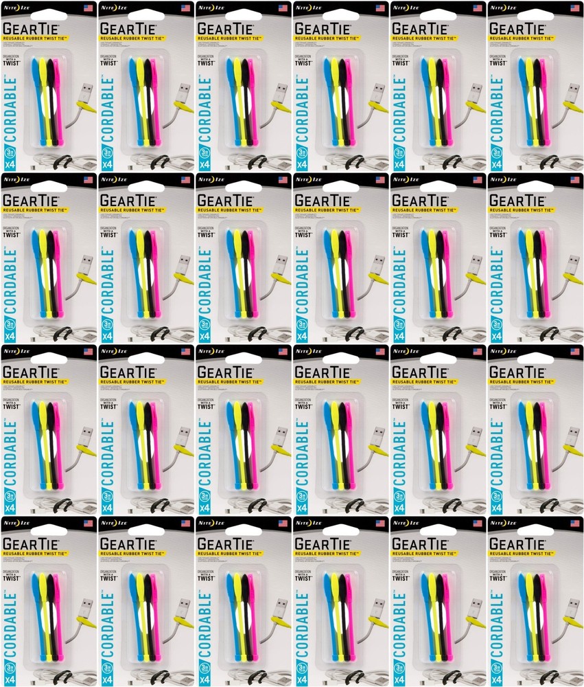 Nite Ize 4-Pack Gear Tie Cordable Twist Tie, 3″ – Assorted Colors (24-Pack)