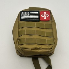 Tactical MOLLE Medical Pouch IFAK Utility Bag Tan Empty w/ Strap Patch USA Flag