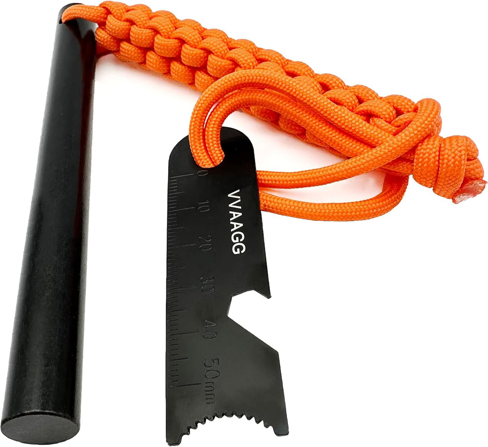 Flint and Steel Fire Starter Kit Survivor, 3/8″ 1/2 Inch Ferro Rods and Magnesiu