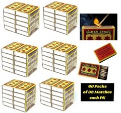 Swedish Camping Matches Three Stars Safety Matches 6 Pks/10 Pks/32 matches ea.