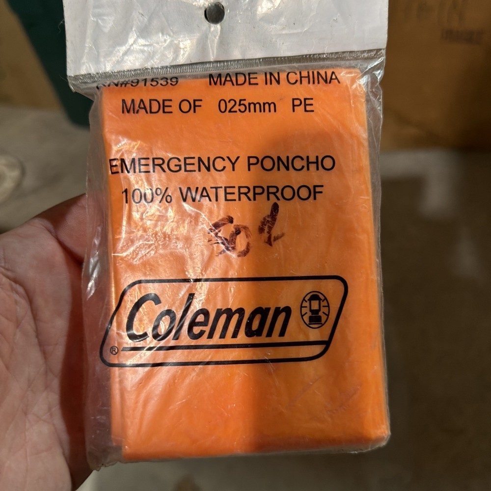 Coleman Disposable Emergency Rain Poncho Orange One Size Fits All – NOS