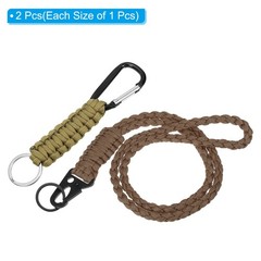 Braided Paracord Keychain Lanyard, 2pcs with Hook Clip, Hollow Brown
