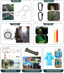 Survival Kit 262Pcs – Gear, First Aid, Tent, Axe, Shovel, Bug Out Bag for All