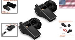 Plastic Sports Whistles 2 Packs Black Loud Crisp Sound with Lanyard for Coaches