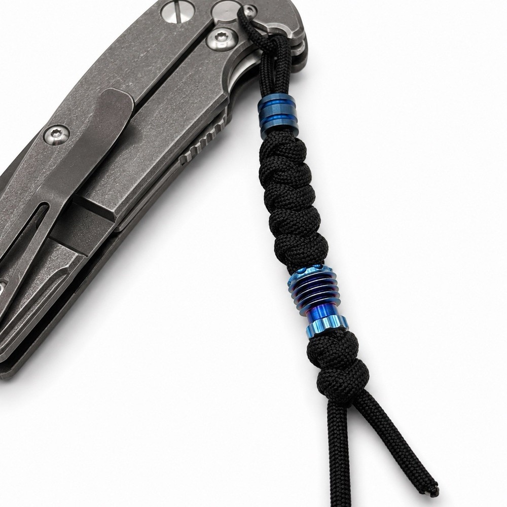 Dual Blue Titanium Beads w/ 550 Paracord Knife Lanyard EDC Zipper Pull