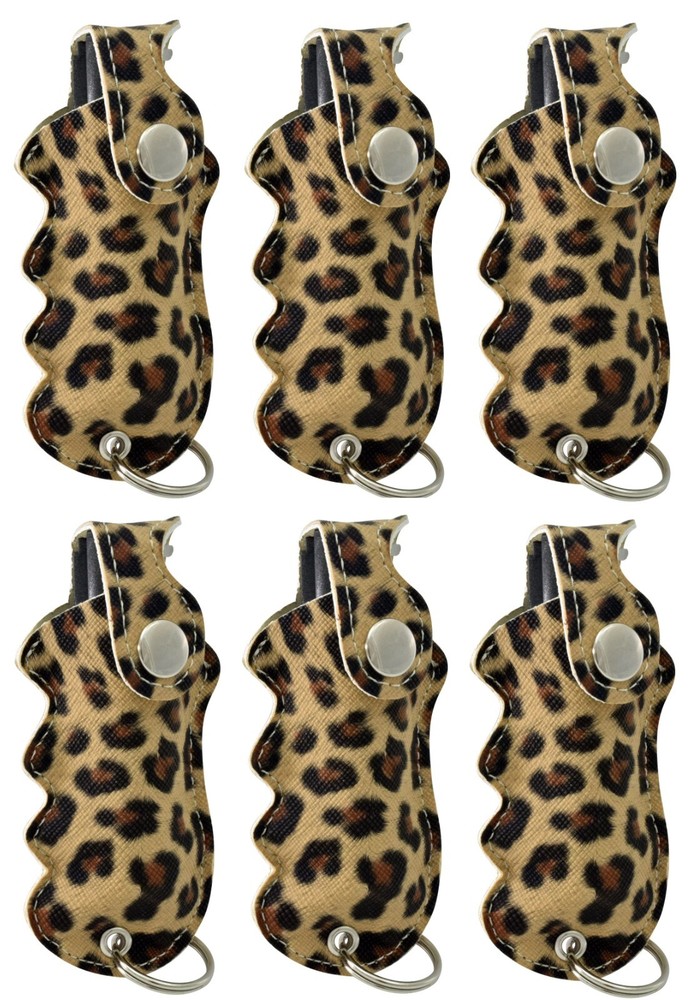 Pepper Defense 6-PACK Pepper Spray Max Strength Zebra & Leopard Holsters UV Dye
