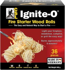 Ignite-O Fire Starter Natural Wood Rolls 36 Pieces Made in Germany Sustainably