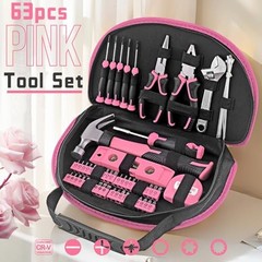 63 Piece Pink Tool Set,Household Tool Kit with Bag for Women, Home, Garage,