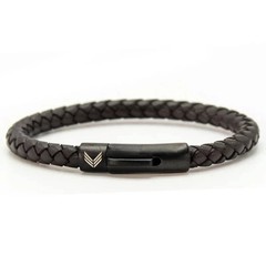VERTIG LEATHER BRACELET METAL CLASP BLACK LARGE WRIST 7.6″ – 8.4″