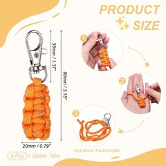 Paracord Zipper Pull, Reflective Zipper Pulls Replacement 5 Pcs & Orange