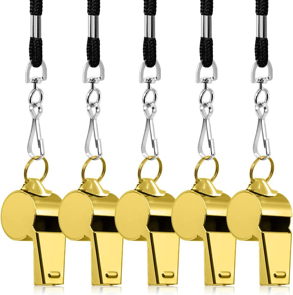 5 Packs Stainless Steel Whistle, Metal Warning Whistle with Lanyard for Referee