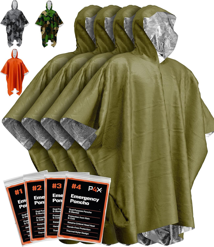 4X Emergency Ponchos & Mylar Blanket – Waterproof Wind-Resistant Outdoor Surviva
