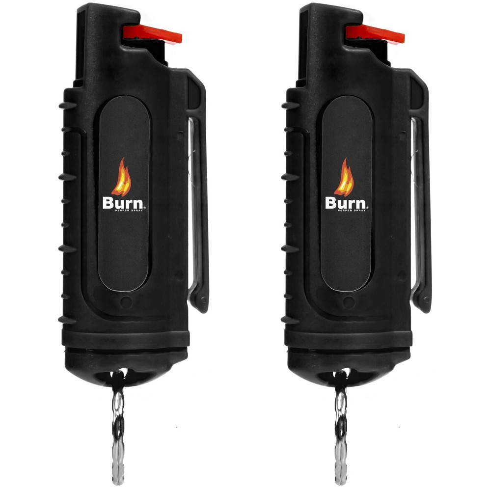 2 Pack BURN Pepper Spray 1/2oz Self Defense Keychain Case Molded OC Black