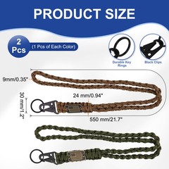 2Pcs Paracord Lanyard, Strong Lanyard with USA Flag, Green, Brown