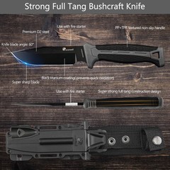 HX Outdoors Extra Sharp Bushcraft Knife With Fire Starter Premium D2 Steel