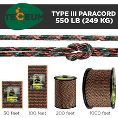 Teceum Paracord Type Iii 550 Mixed Camo 100 Ft 4Mm Tactical Rope Mil-Spec