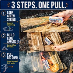 Pull Start Fire Starter, String, No Matches, Lights Wet 3 Count, White