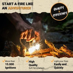 Ferro Rod Fire Starter Kit with Fatwood Tinder Stick – 3/8″ Thick Ferrocerium…