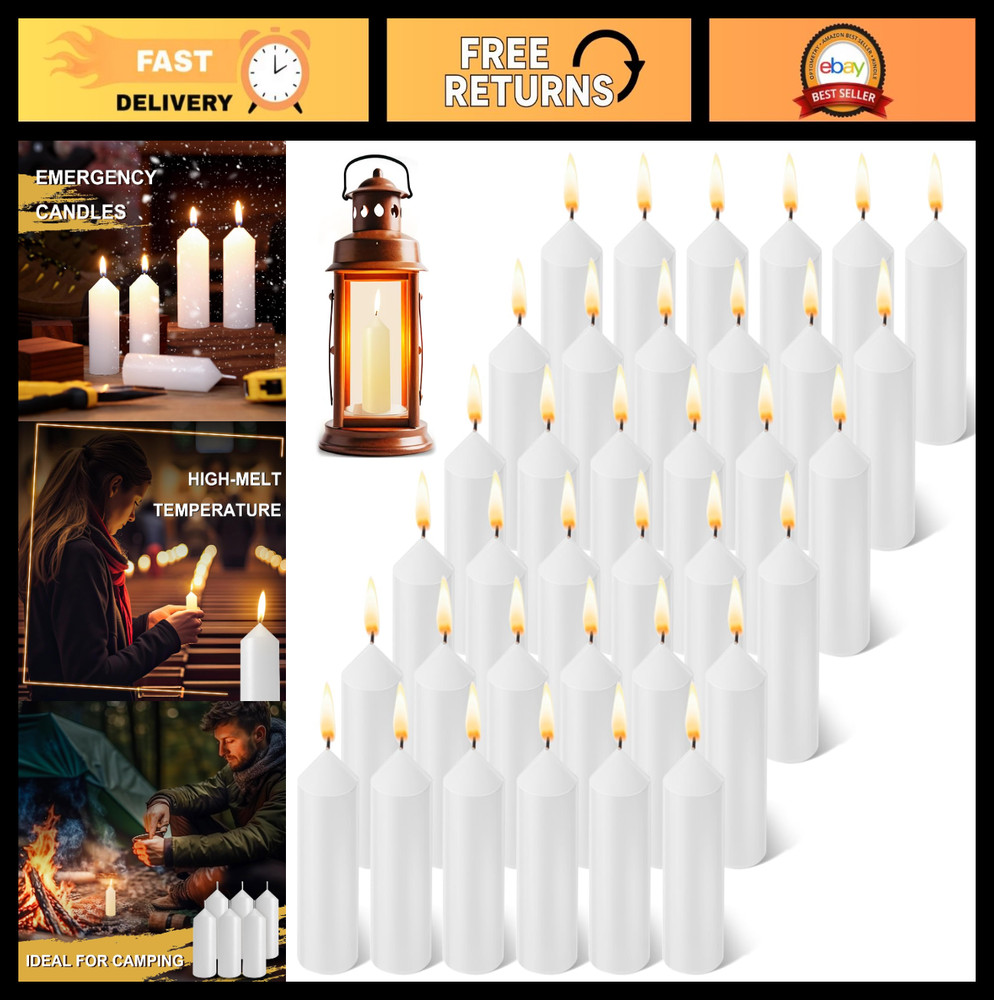 9 Hour Long Burning Emergency Candles – 3.5″ White Survival Candles for Camping,