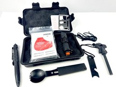 Survival/Tactical Kit Hard Waterproof Case Blanket Tools Spoon Whistle + More