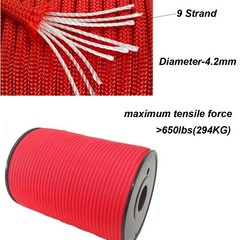 650 Paracord 4.2mm 9 Strand Camping Rope Mil-Spec Parachute Cord Lanyard 20-100M