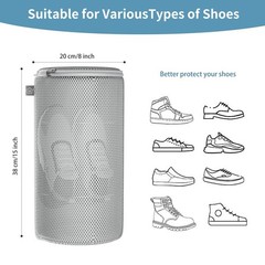 Kimmama Shoe Washing Machine Bag, Bag for 2XL(8x8x15″), Grey
