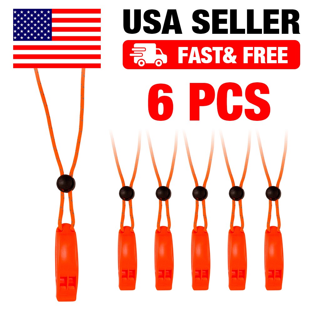 6PCS Safety Survival Whistles Adjustable Reflective Lanyard Emergency Whistle US