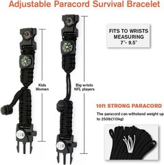 20 in 1 Survival Paracord Bracelet Adjustable Gear Kit with SOS LED Light, Fire