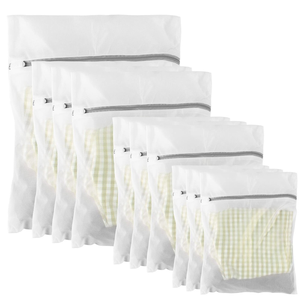 10 Pack Mesh Laundry Bags for Delicates with Non 10Pack(Family Size1), White