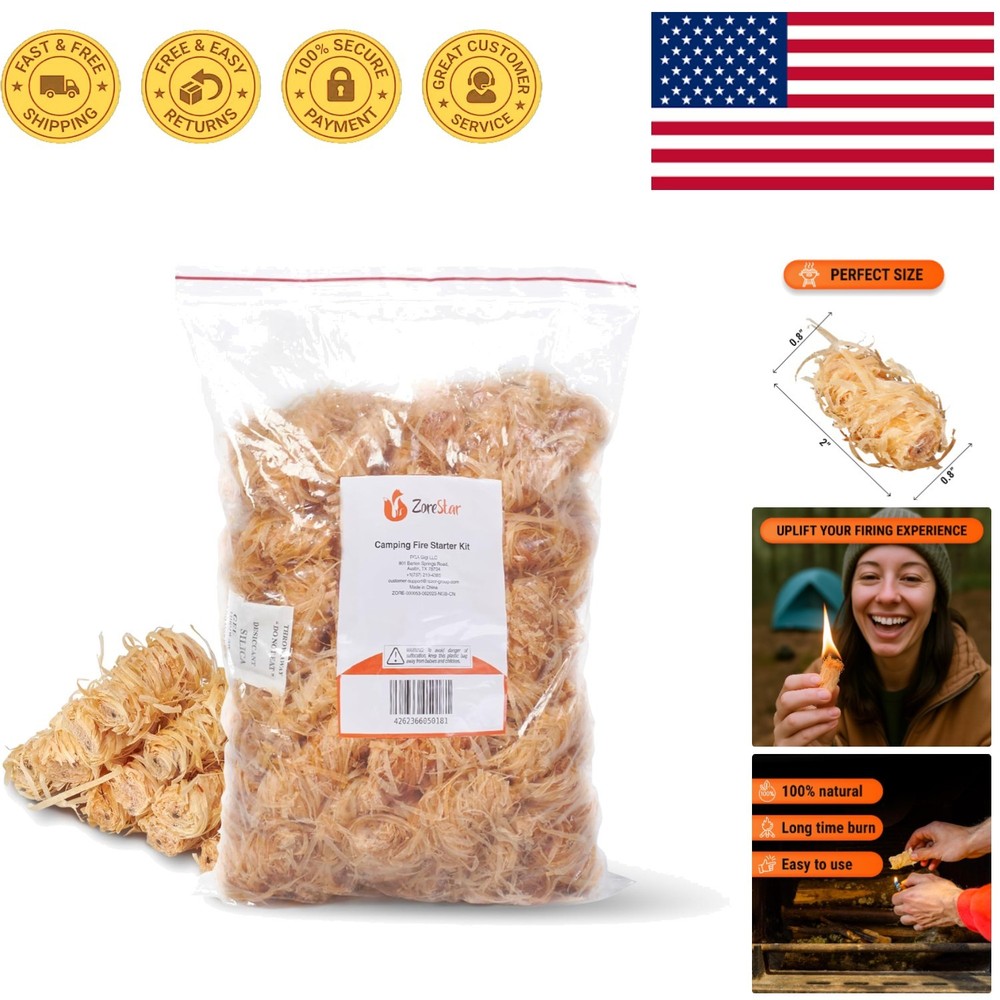 XXL Pack of 100 Natural Wood Fire Starters for Effortless Ignition Outdoors