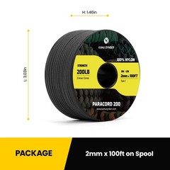 Kamu Synber Paracord 2mm 3 Strands 100ft 100% Nylon Rope Type I 100FT, Black