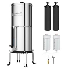 Gravity Water Filter 8.5L – Stainless Steel Tank with 4 Filters Activated Carbon/Flu…