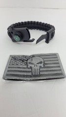 Paracord Survival Hiking Bracelet with blade and Punisher American Flag patch