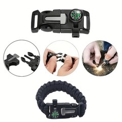 4pcs Outdoor Survival Buckle with Compass Whistle Fire Starter Black Backpack