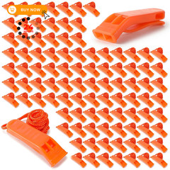 MySHUCE 100 Pcs Emergency Whistles with Lanyard Safety Floating Large, Orange