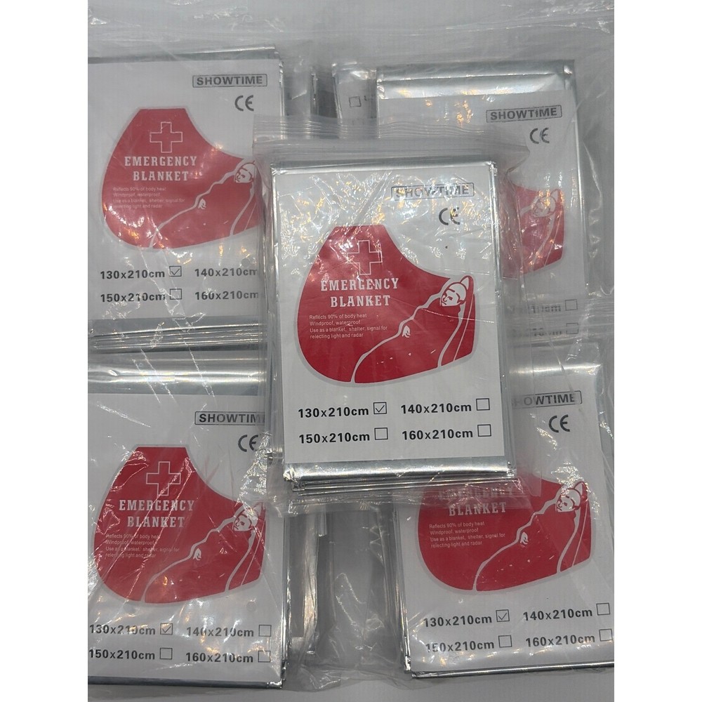 Showtime Emergency Blanket Mylar Thermal Foil Survival 51″x82″ Silver 10Pk. 8B