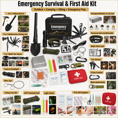 Emergency Survival First Aid Kit 15-in-1 Axe Folding Shovel Camping Hiking Gear