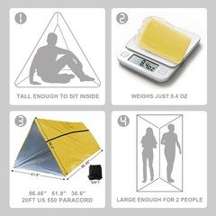 2-Pack Mylar Survival Life Tent, 2 Person Emergency Shelter Tube Tents with P…